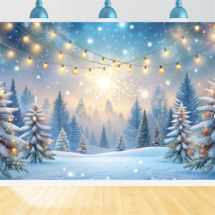 Winter Forest Backdrop Glimmering Lights Frosted Trees Backdrop BRP11-483