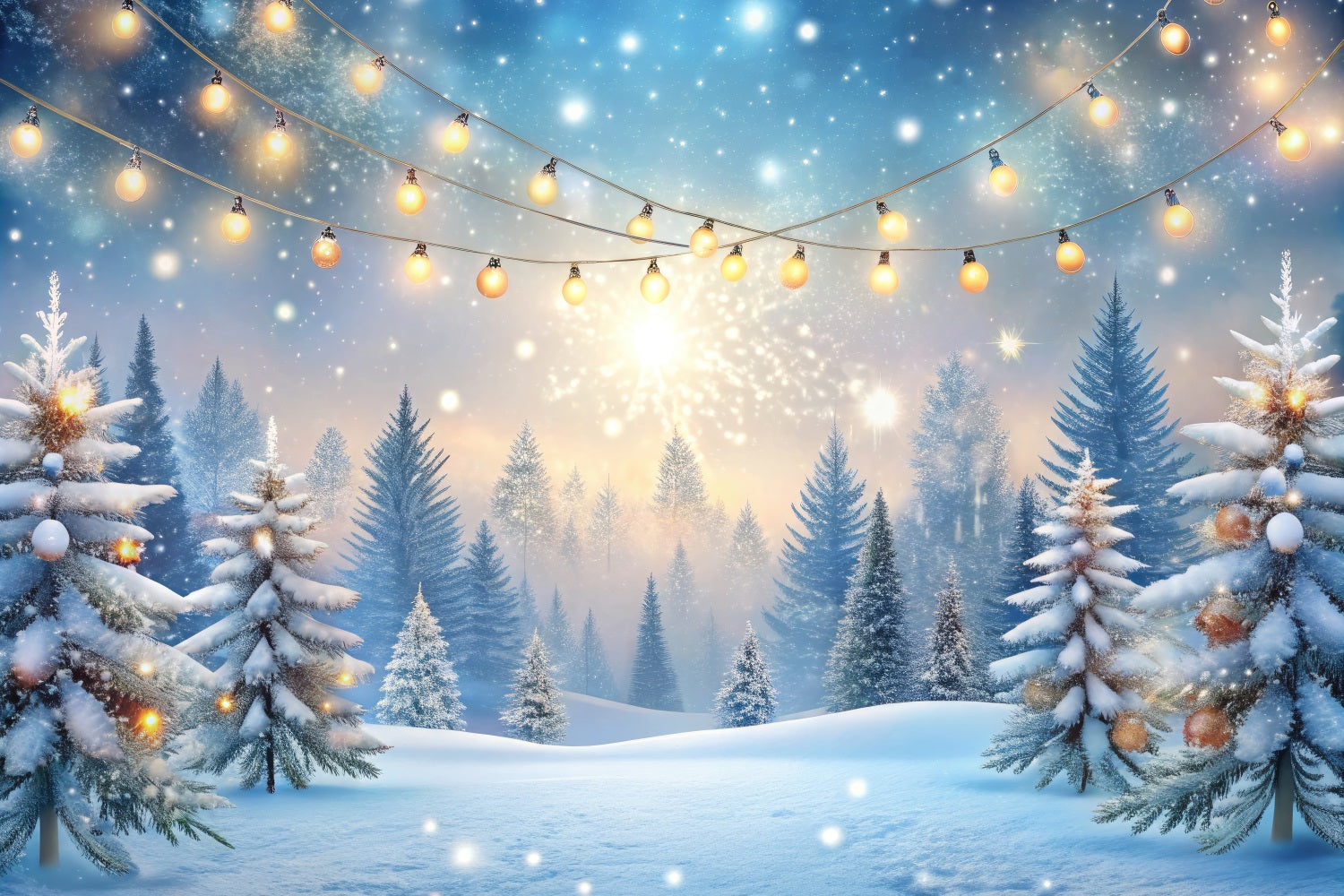 Winter Forest Backdrop Glimmering Lights Frosted Trees Backdrop BRP11-483