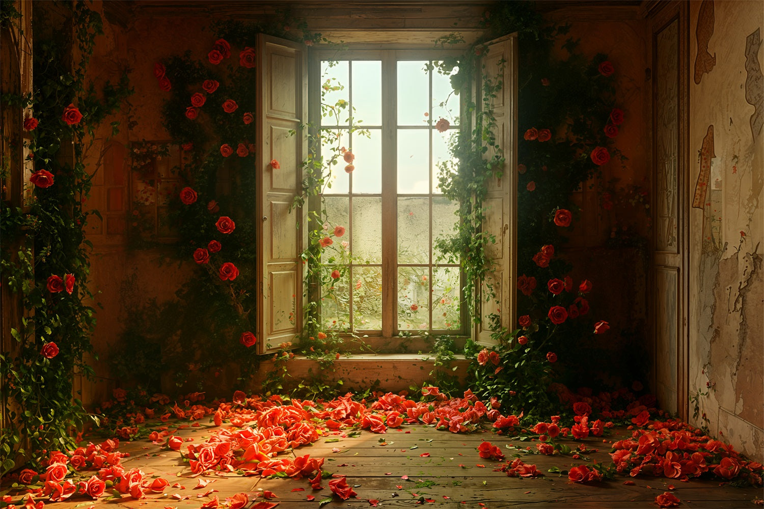 Vintage Backdrop Ideas Floral Window View Backdrop BRP11-555