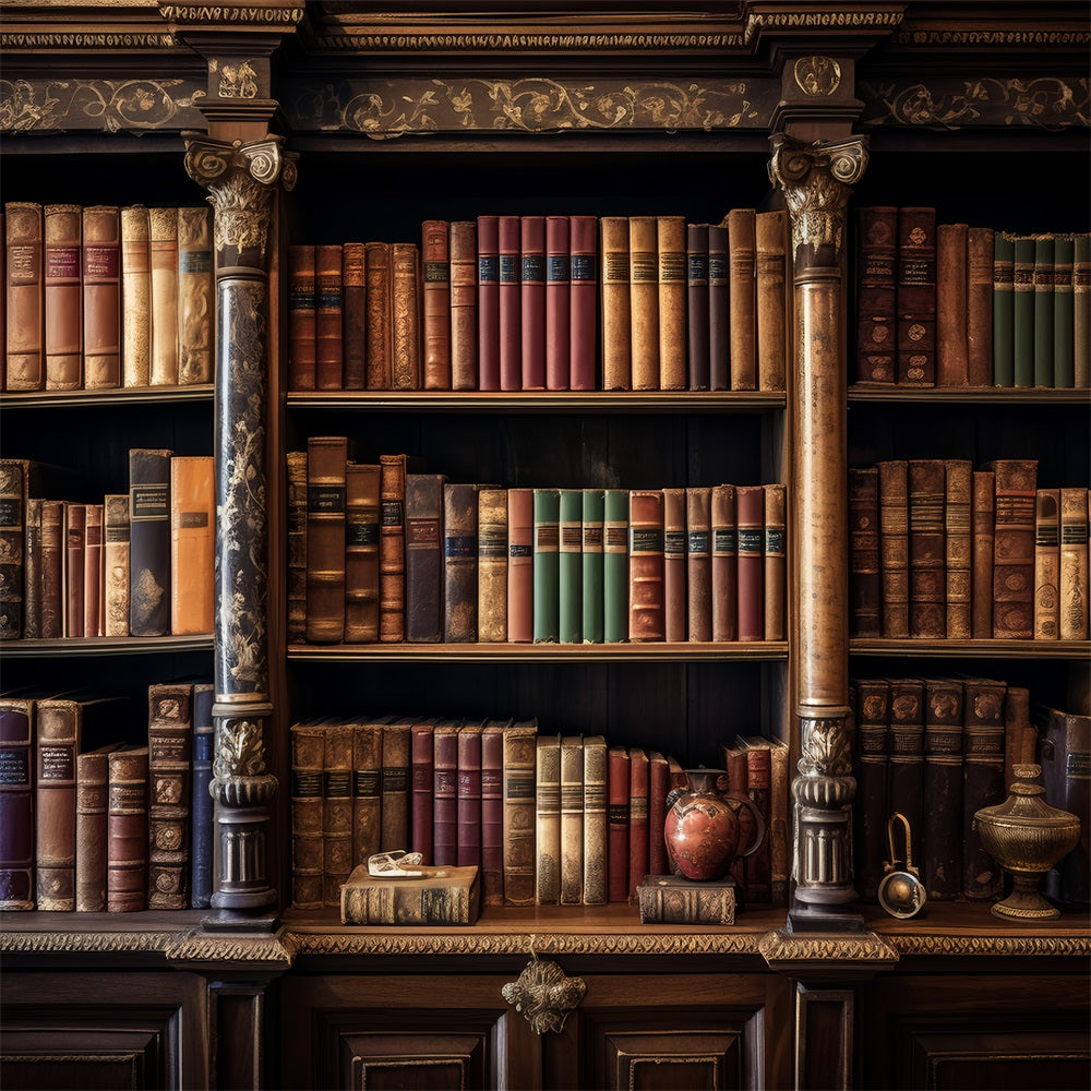 Vintage Photo Backdrops Ornate Book Shelving Backdrop BRP11-570