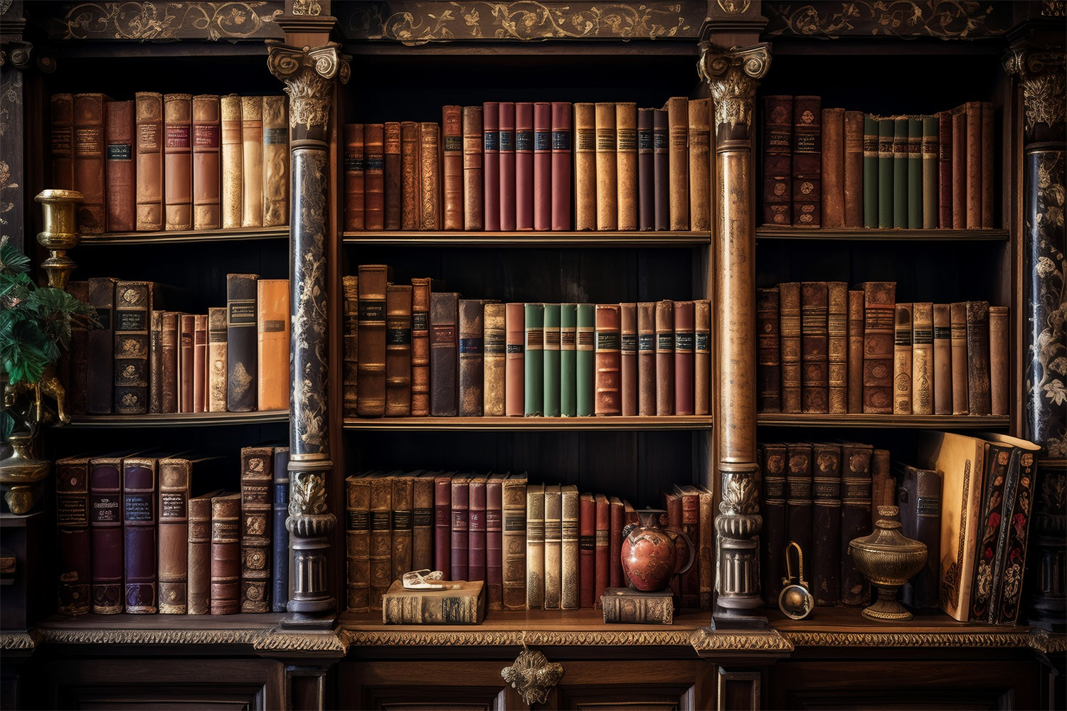 Vintage Photo Backdrops Ornate Book Shelving Backdrop BRP11-570