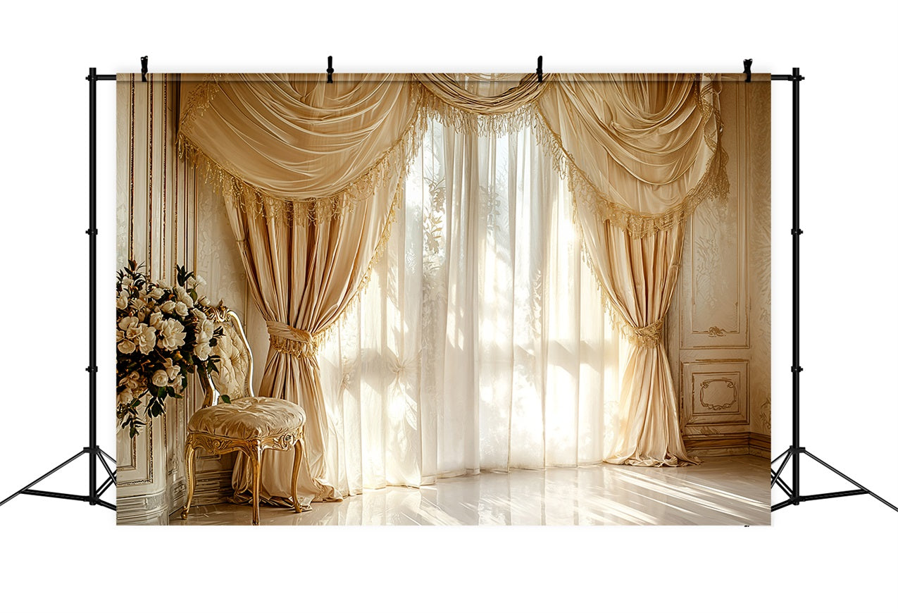Photo Backdrop Vintage Golden Tassel Curtains Window Backdrop BRP11-581
