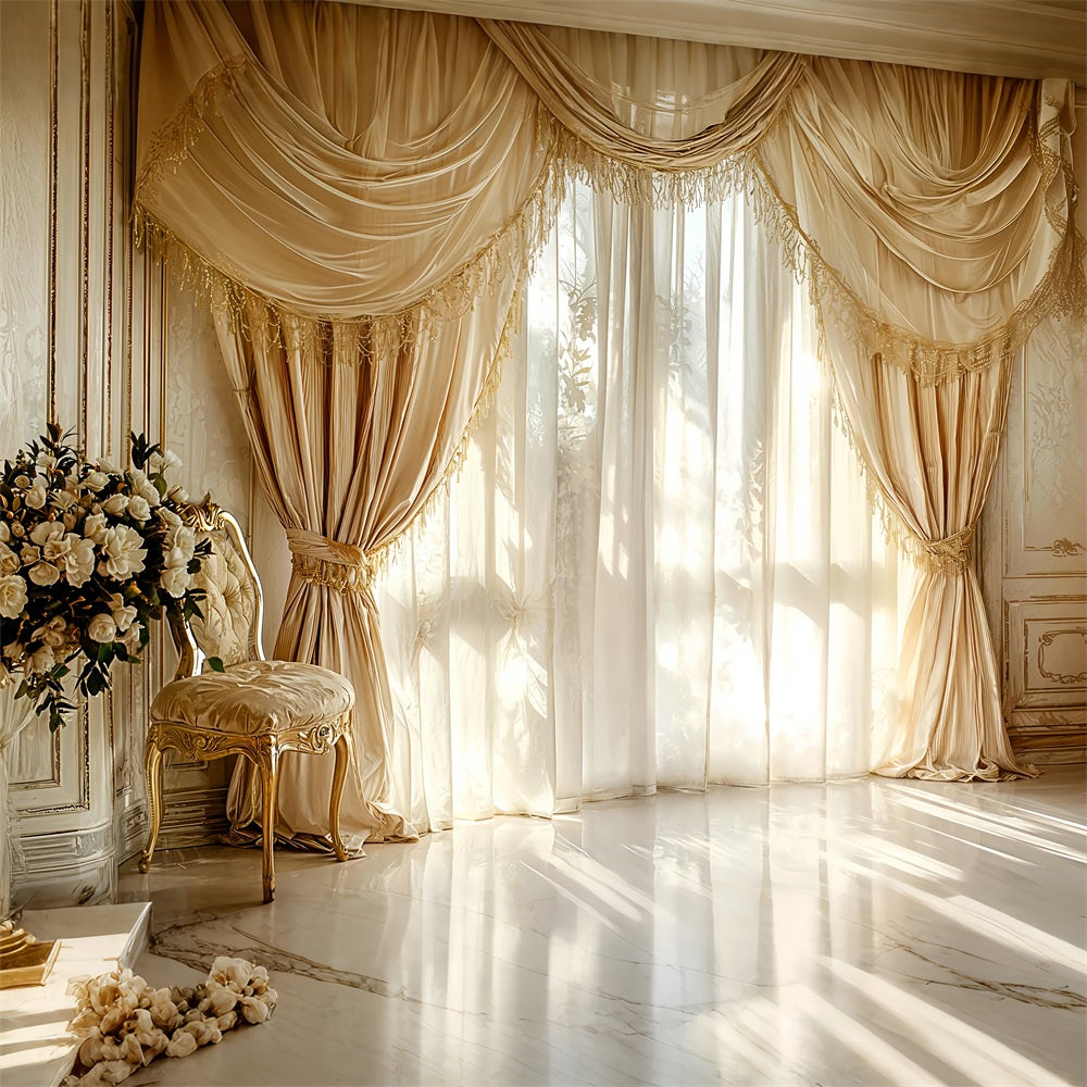 Photo Backdrop Vintage Golden Tassel Curtains Window Backdrop BRP11-581