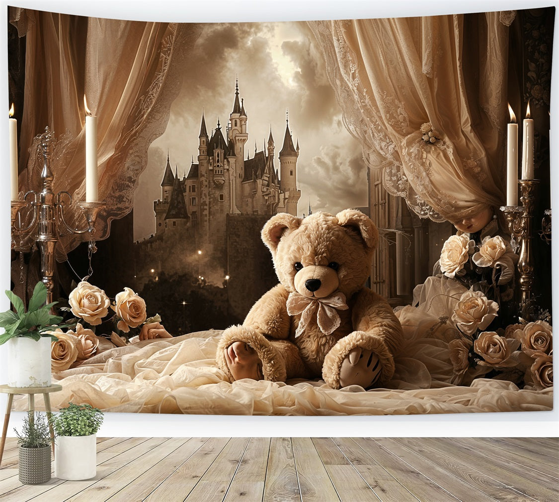 Vintage Photo Backdrop Ideas Castle Teddy Curtain Backdrop BRP11-583
