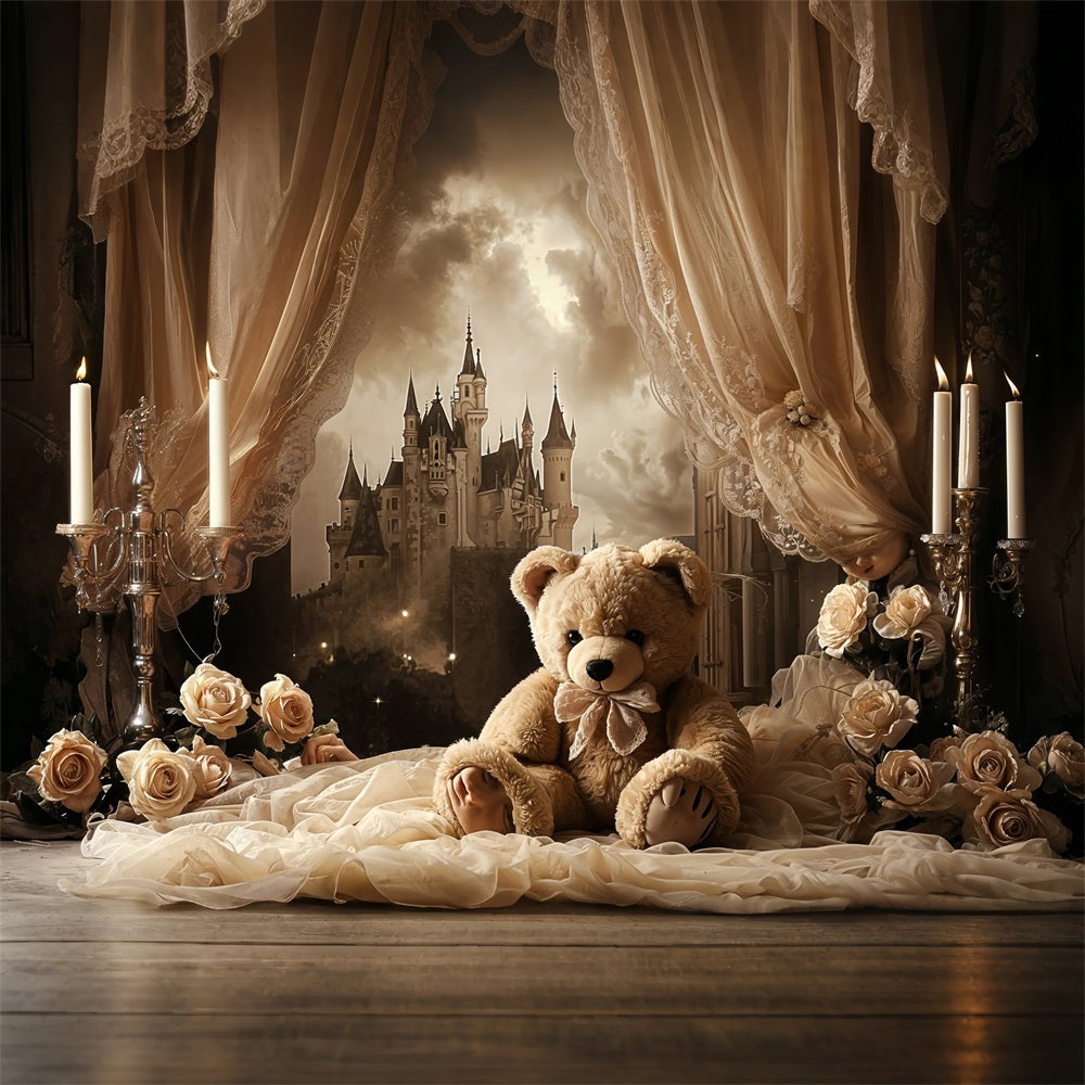 Vintage Photo Backdrop Ideas Castle Teddy Curtain Backdrop BRP11-583