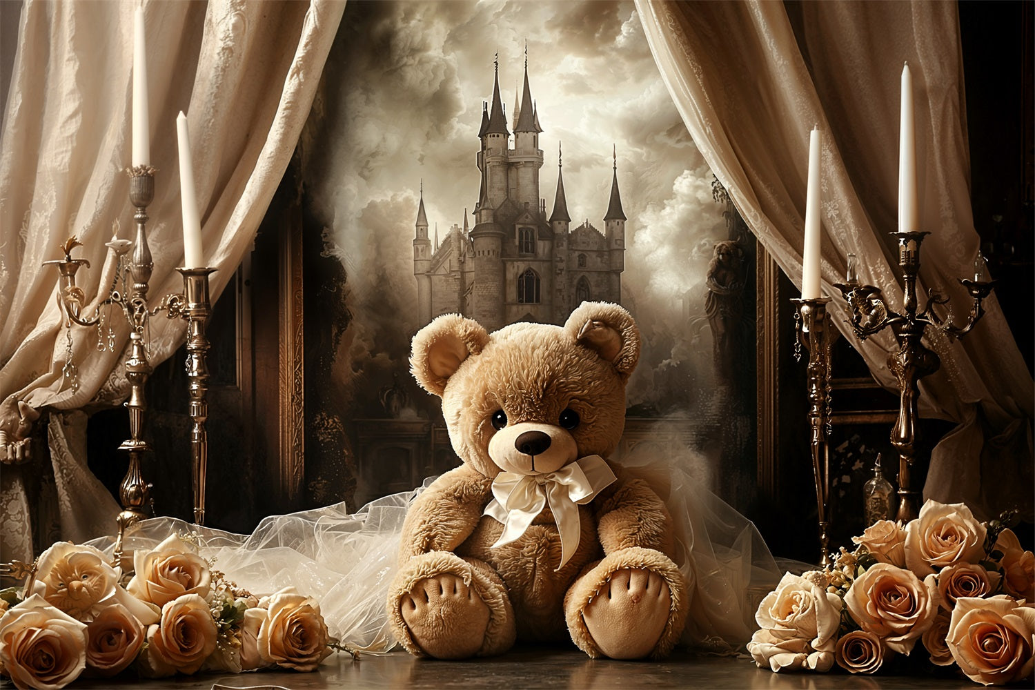 Vintage Backdrops Castle Rose Teddy Curtain Backdrop BRP11-584