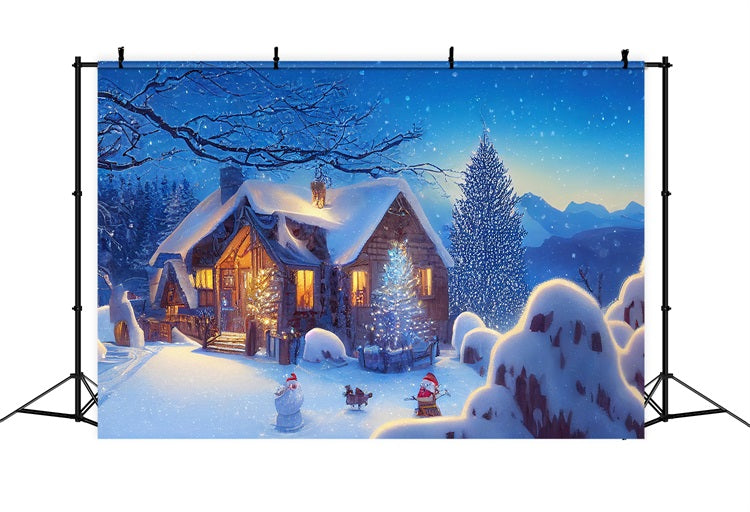 Winter Backdrop Ideas Snowy Evening Christmas Cottage Backdrop BRP11-62