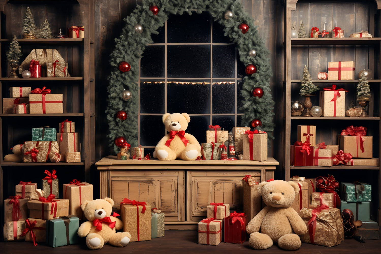 Christmas Backdrop Santa's Workshop Teddy Bears Backdrop BRP11-79