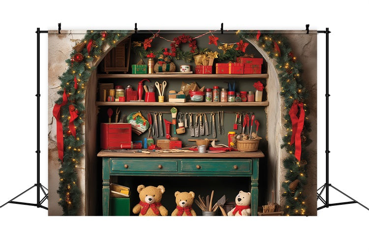 Christmas Photo Backdrop Santa's Workshop Merry Crafts Backdrop BRP11-87
