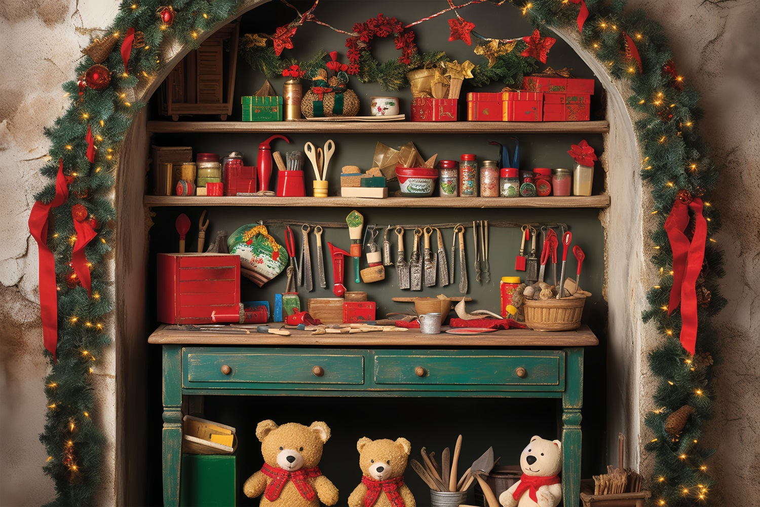 Christmas Photo Backdrop Santa's Workshop Merry Crafts Backdrop BRP11-87