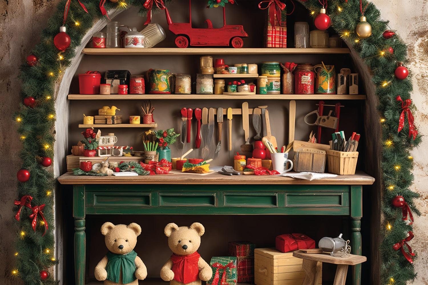 Christmas Photography Backdrops Santa's Workshop Holiday Preparation Backdrop BRP11-89