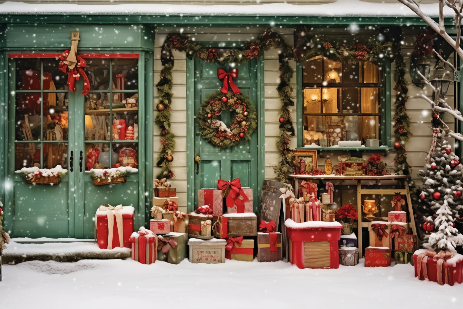 Photography Christmas Backdrop Santa's Workshop Present Paradise Backdrop BRP11-92
