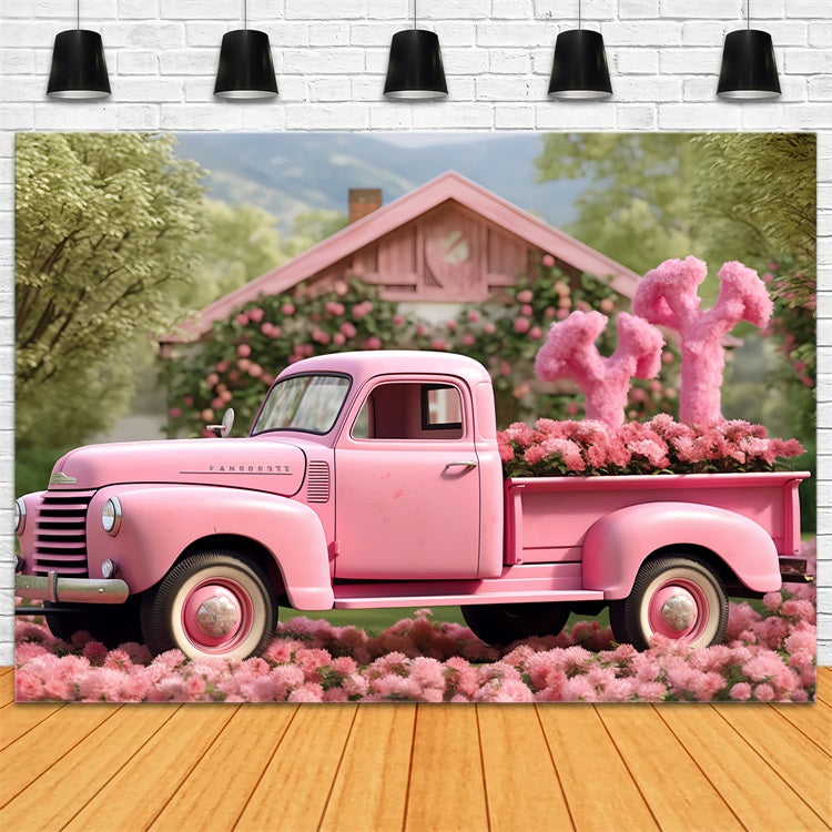 Valentines Day Picture Backdrop Truck Surrounded Blossoms Backdrop BRP12-177