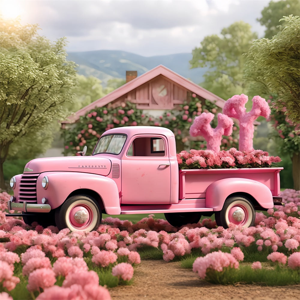 Valentines Day Picture Backdrop Truck Surrounded Blossoms Backdrop BRP12-177