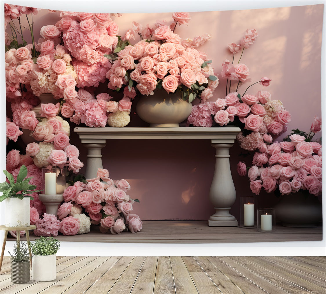Backdrop Valentine Pink Roses Candlelit Table Backdrop BRP12-182