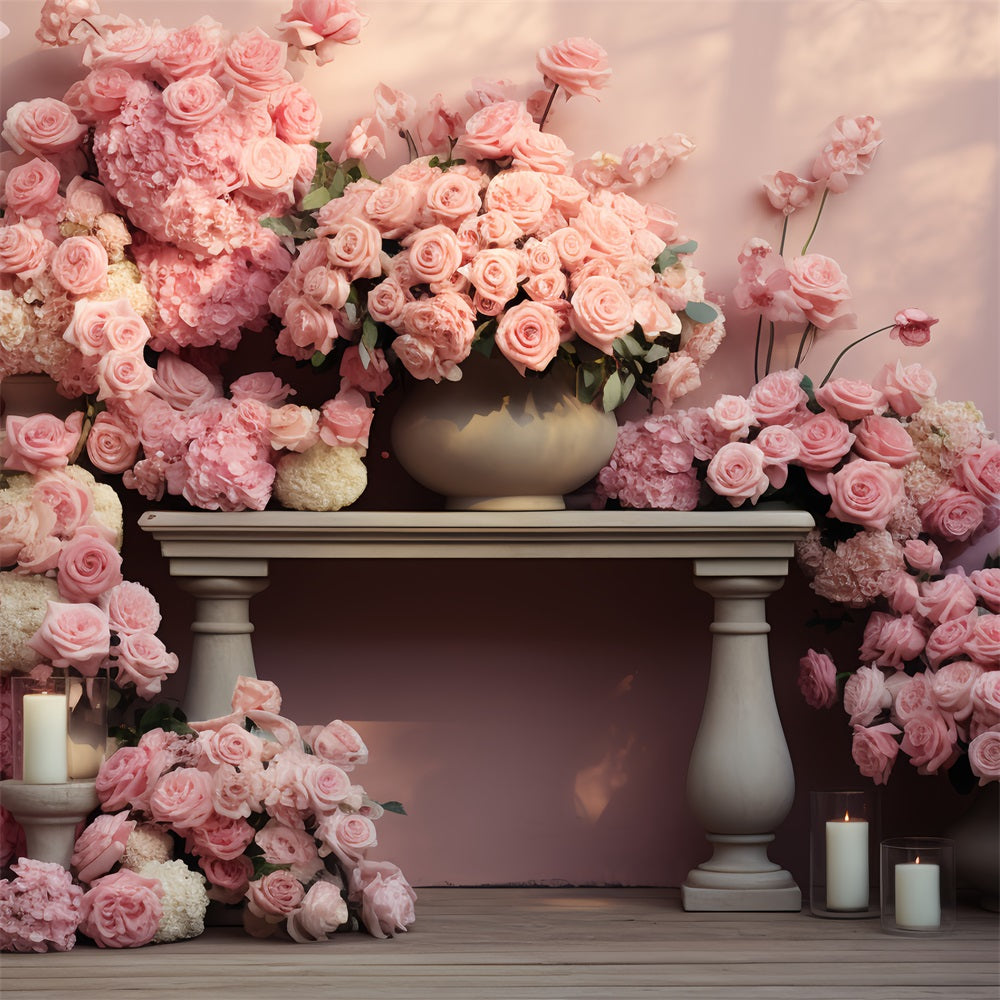 Backdrop Valentine Pink Roses Candlelit Table Backdrop BRP12-182