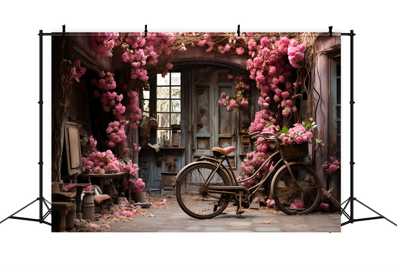 Valentines Backdrop Cottage Bicycle Rose-Climbing Walls Backdrop BRP12-190