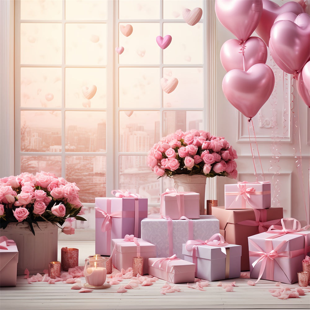 Valentine Backdrop Ideas Heart Balloon Rose Celebration Window Backdrop BRP12-193