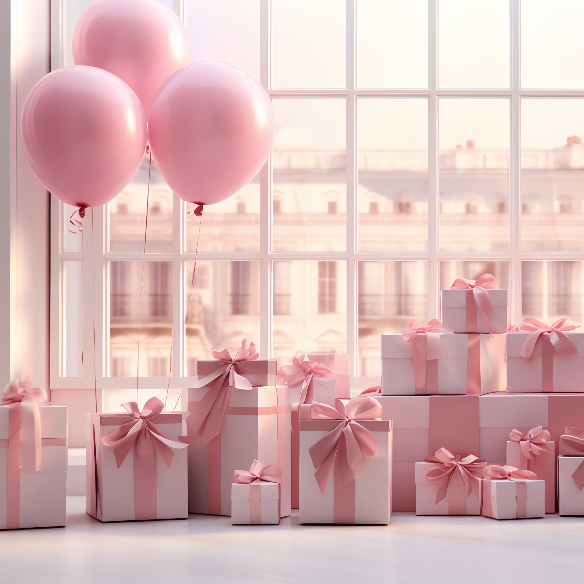 Valentine Photography Backdrops Balloon Gift Window Arrangement Backdrop BRP12-195