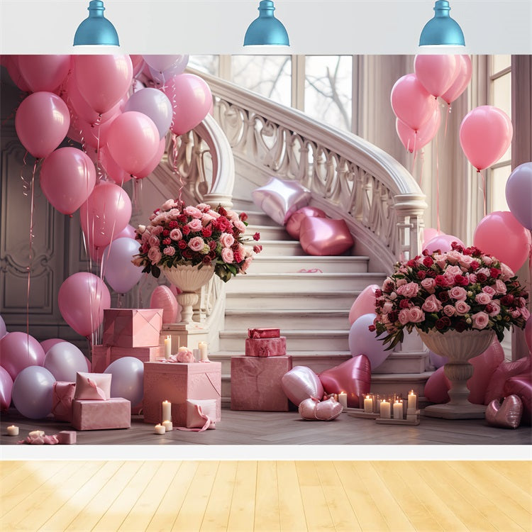 Valentine Photography Backdrop Roses Staircase Balloon Celebration Backdrop BRP12-196
