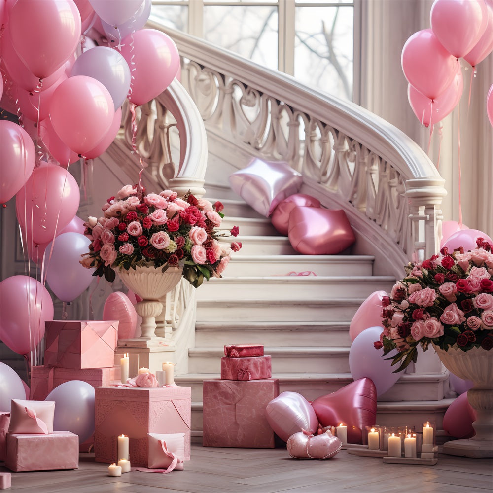 Valentine Photography Backdrop Roses Staircase Balloon Celebration Backdrop BRP12-196