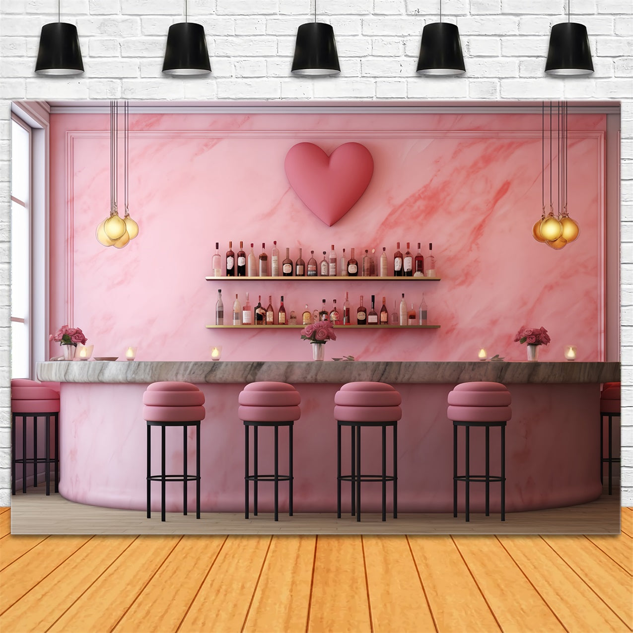Valentines Photography Backdrop Pink Heart Bar Backdrop BRP12-197