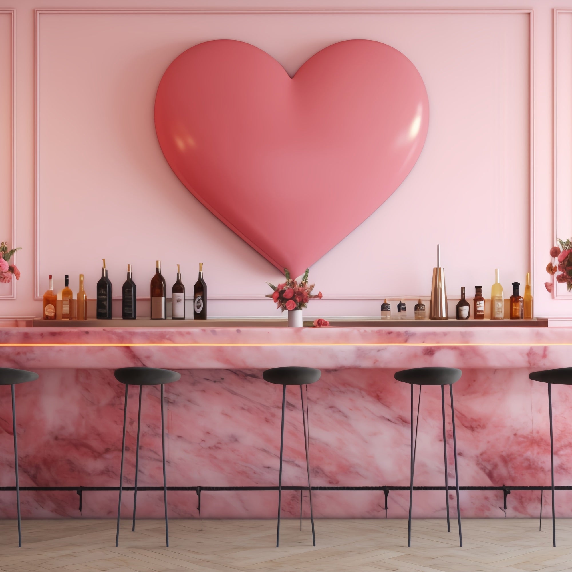 Valentines Photography Backdrops Pink Heart Bar Scene Backdrop BRP12-198
