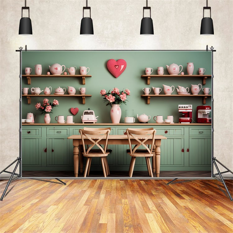 Valentine's Day Backdrops Green Kitchen Floral Setting Backdrop BRP12-199
