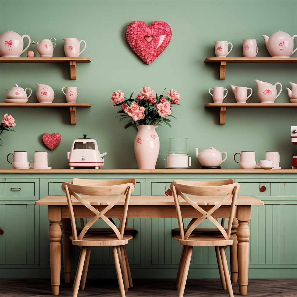 Valentine's Day Backdrops Green Kitchen Floral Setting Backdrop BRP12-199