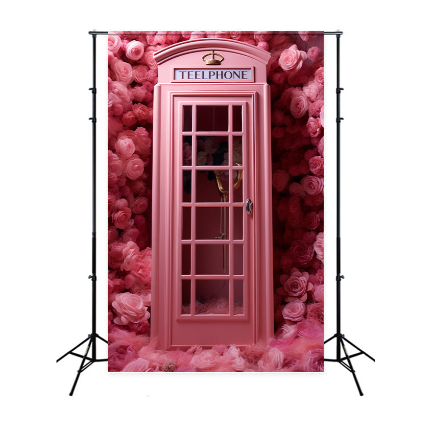 Valentine's Day Photo Booth Backdrop Pink Telephone Roses Backdrop BRP12-204