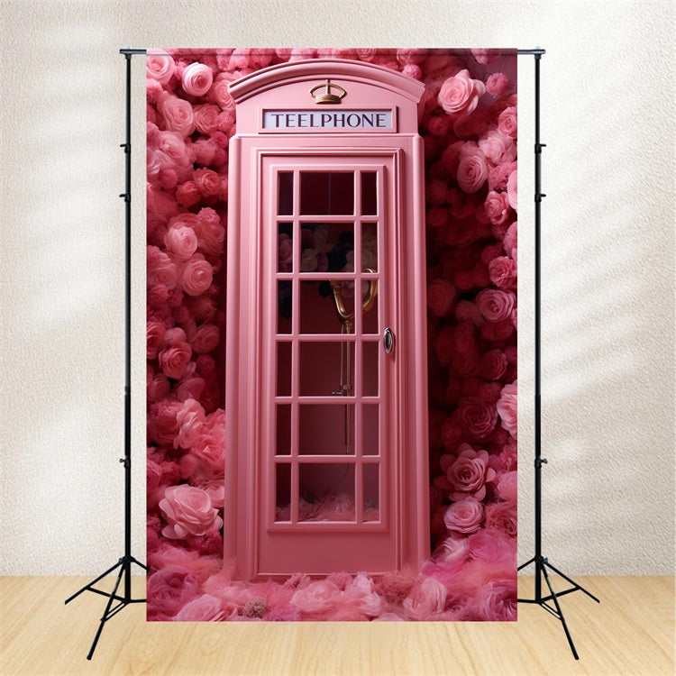 Valentine's Day Photo Booth Backdrop Pink Telephone Roses Backdrop BRP12-204
