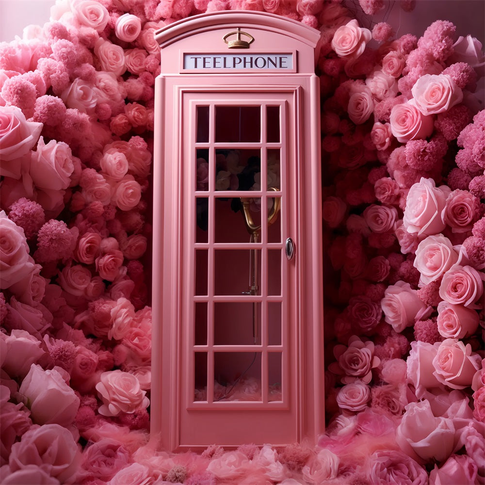 Valentine's Day Photo Booth Backdrop Pink Telephone Roses Backdrop BRP12-204