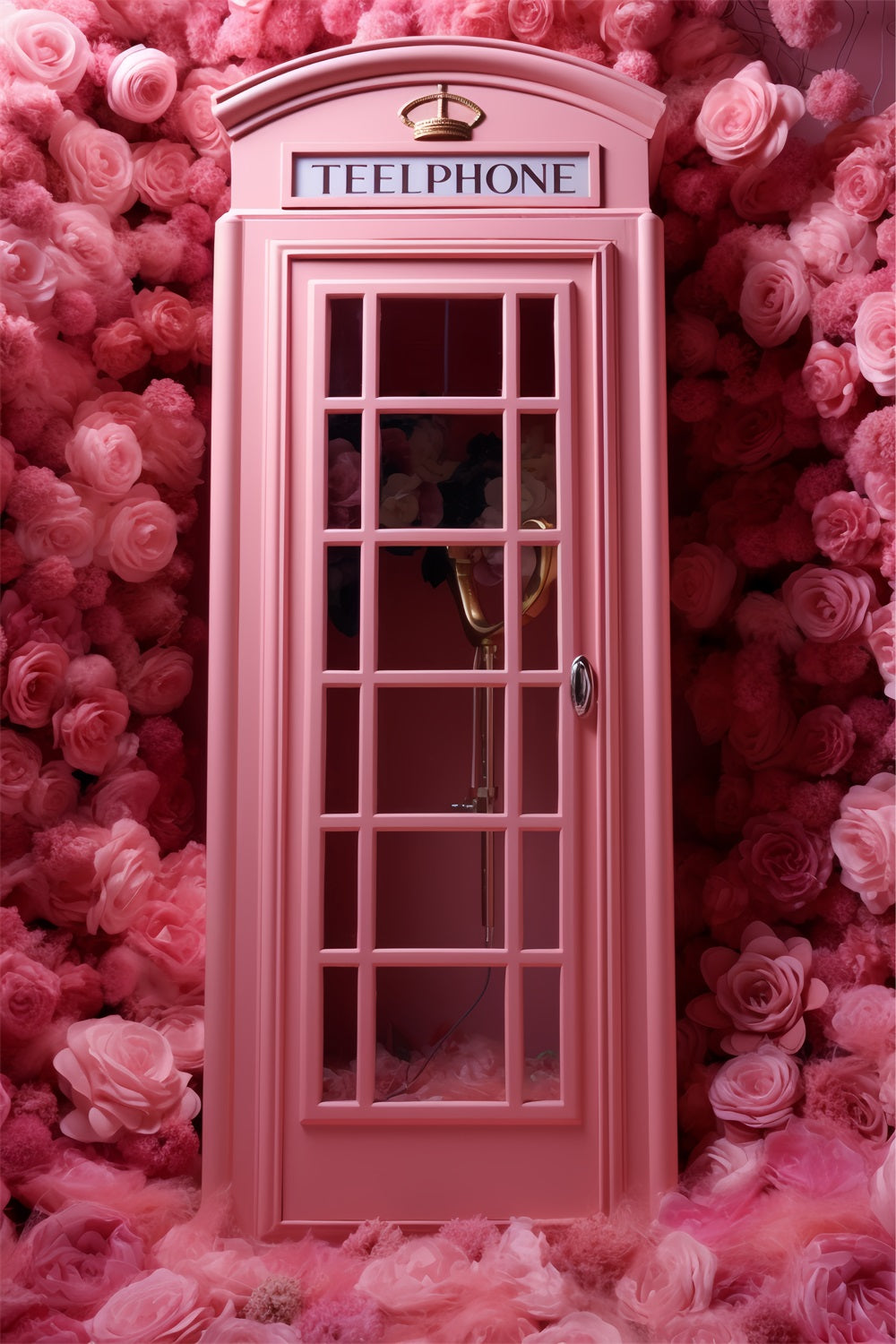 Valentine's Day Photo Booth Backdrop Pink Telephone Roses Backdrop BRP12-204