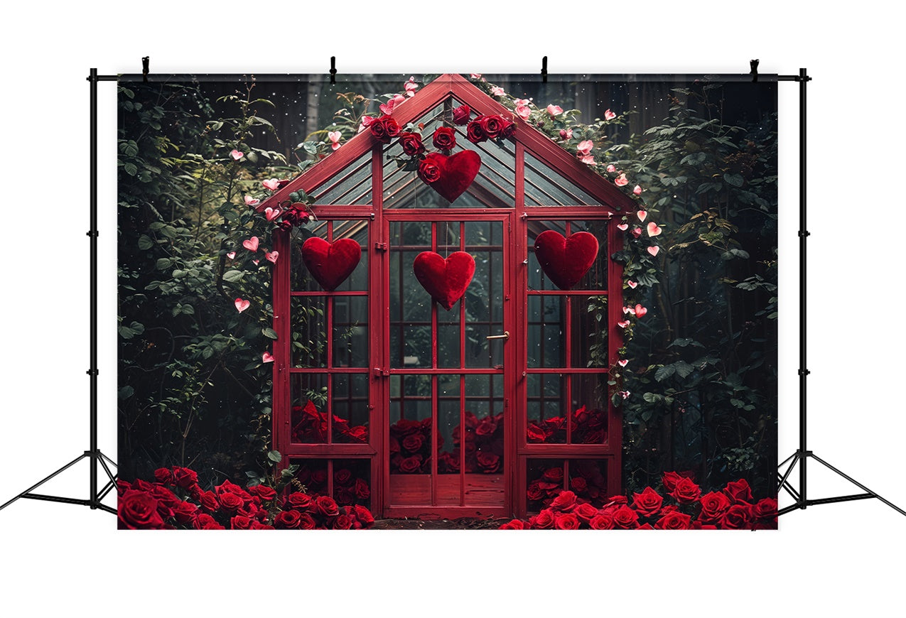 Valentine's Day Photography Backdrop Greenhouse Roses Hearts Backdrop BRP12-247