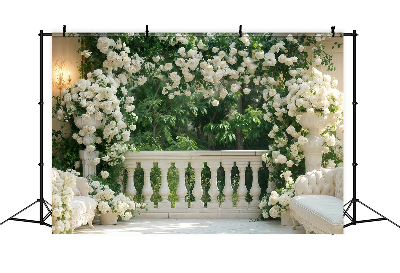 Valentine Backdrop Balcony Lush White Roses Backdrop BRP12-264