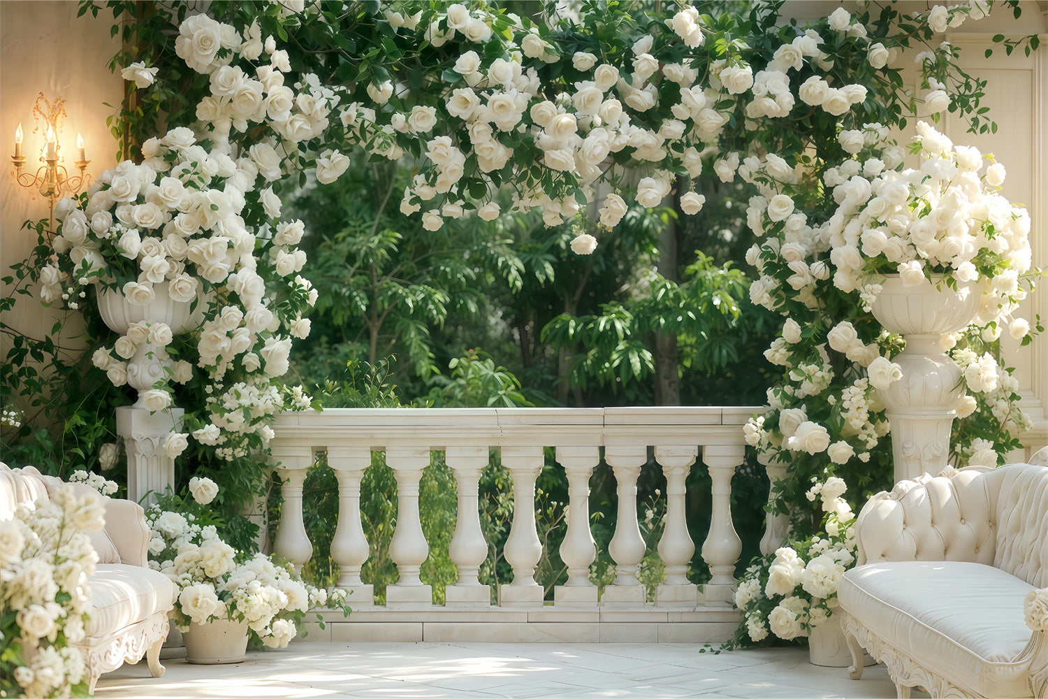 Valentine Backdrop Balcony Lush White Roses Backdrop BRP12-264