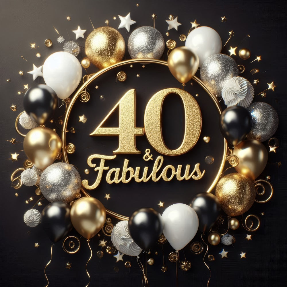 Custom Birthday Backdrops Luxurious Black Gold 40th Backdrop BRP12-271