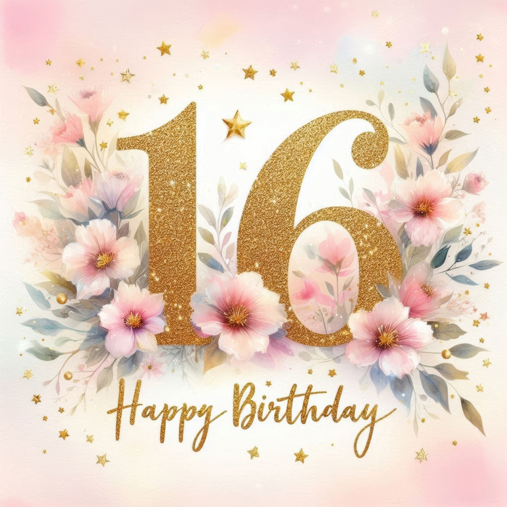 Birthday Backdrops Pink Gold Floral Sweet 16 Party Backdrop BRP12-288