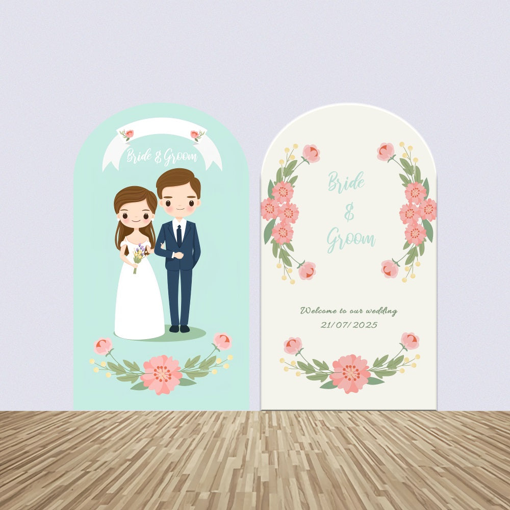 Customized Wedding Backdrops Bride Groom Cartoon Arch Backdrop Kit BRP12-324
