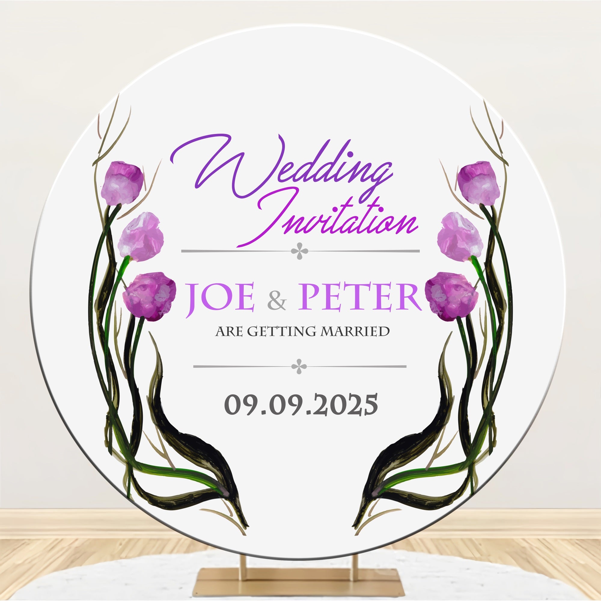 Personalized Photo Backdrop Wedding Purple Bloom Round Backdrop BRP12-326