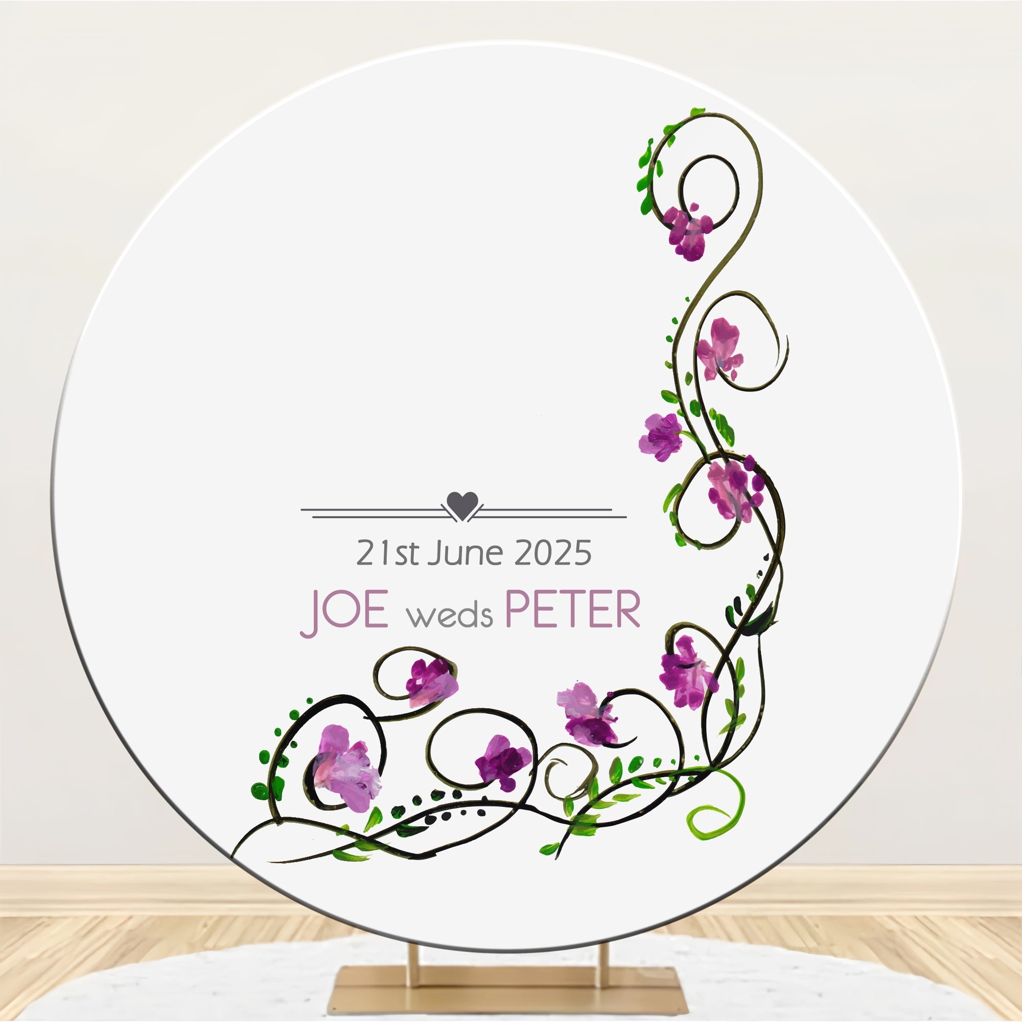Personalized Wedding Backdrop Delicate Floral Vines Round Backdrop BRP12-327