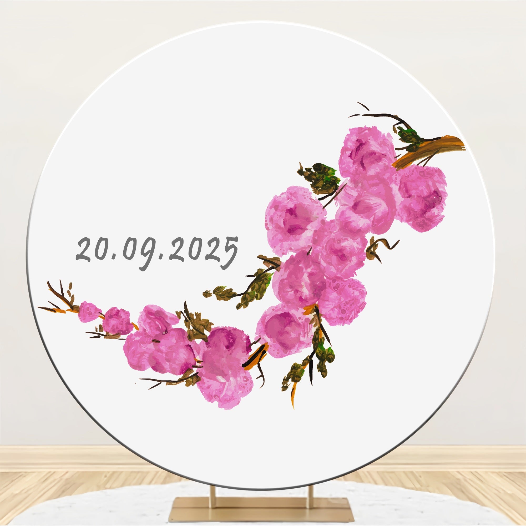 Personalized Backdrop Wedding Pink Watercolor Blossoms Round Backdrop BRP12-328