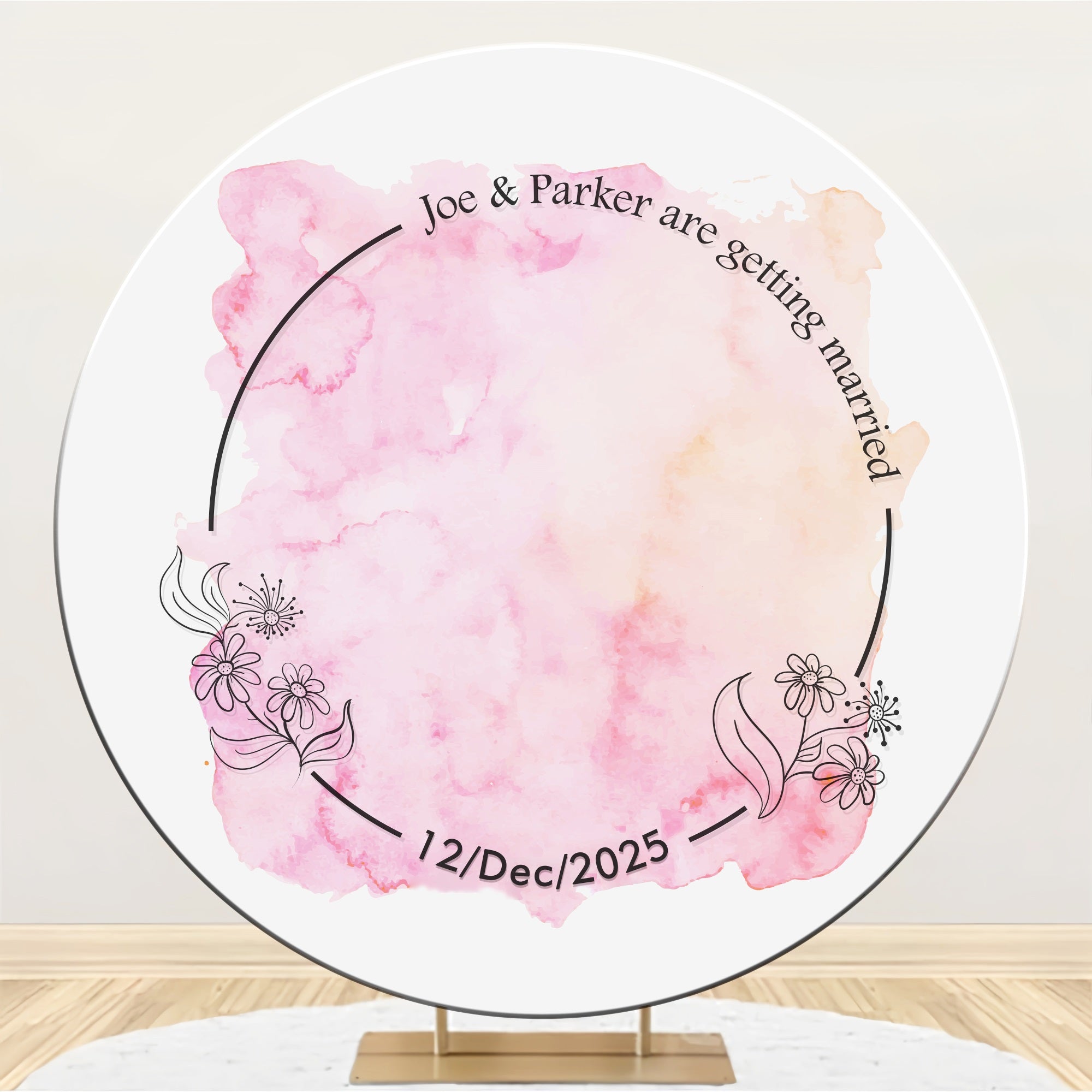 Backdrop For Wedding Personalized Pink Floral Round Backdrop BRP12-330