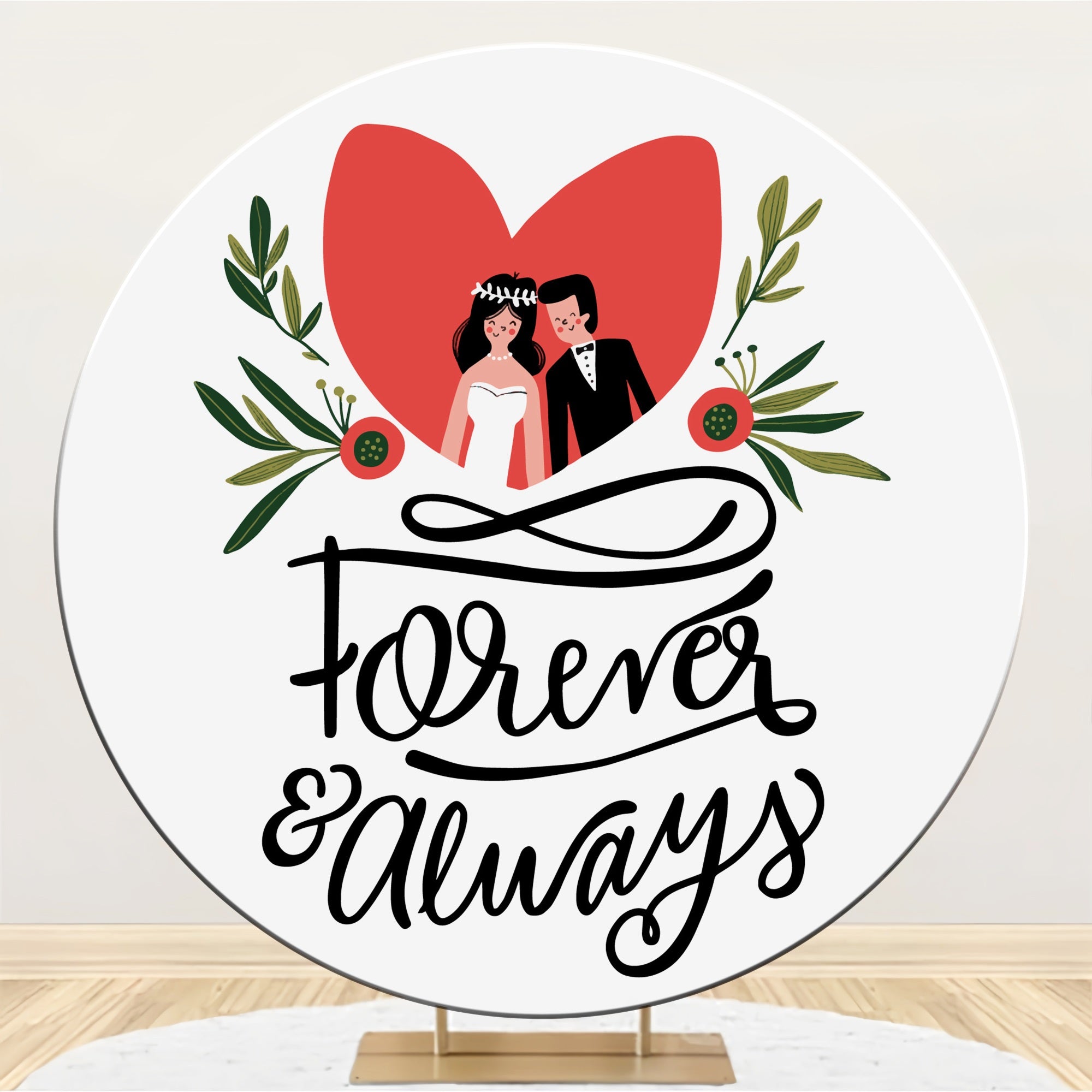 Custom Wedding Backdrops Romantic Couple Heart Round Backdrop BRP12-332
