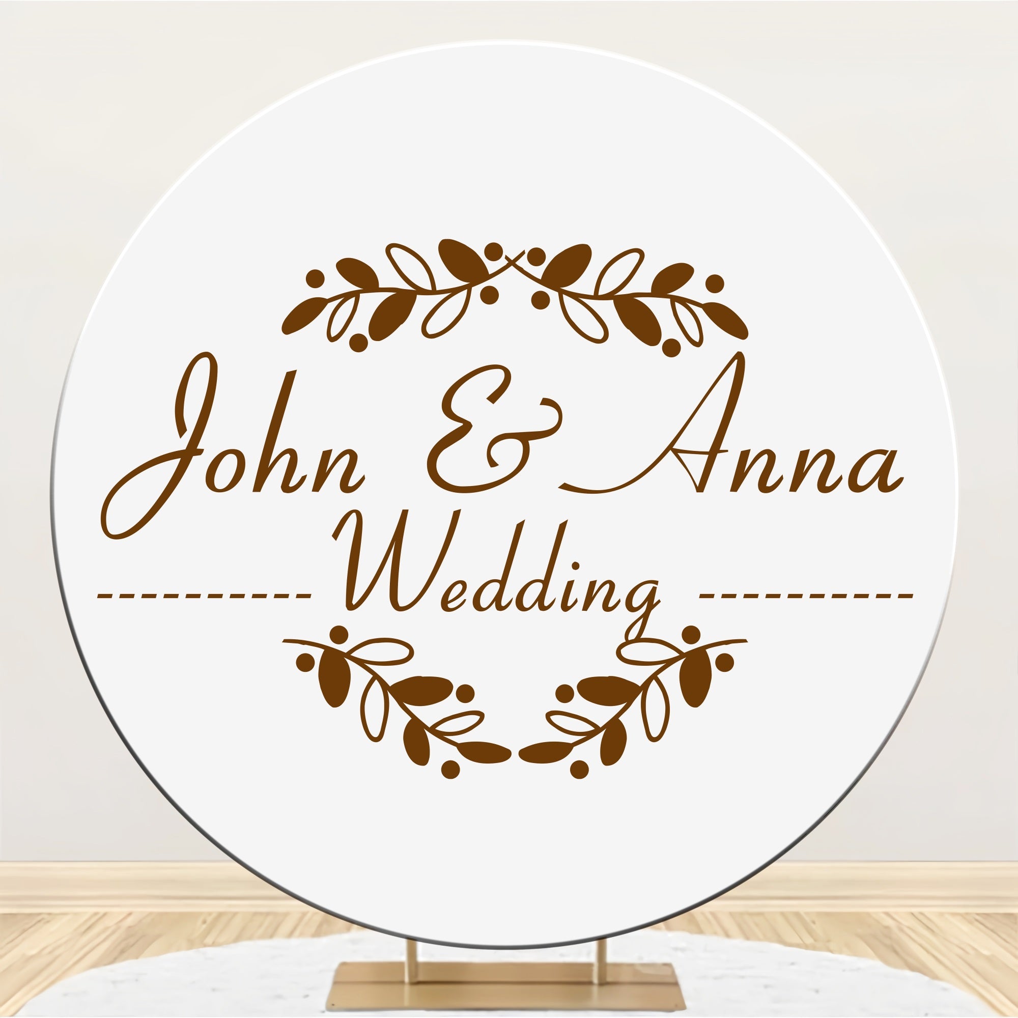 Personalized Wedding Backdrops Brown Leaf Round Frame Backdrop BRP12-336
