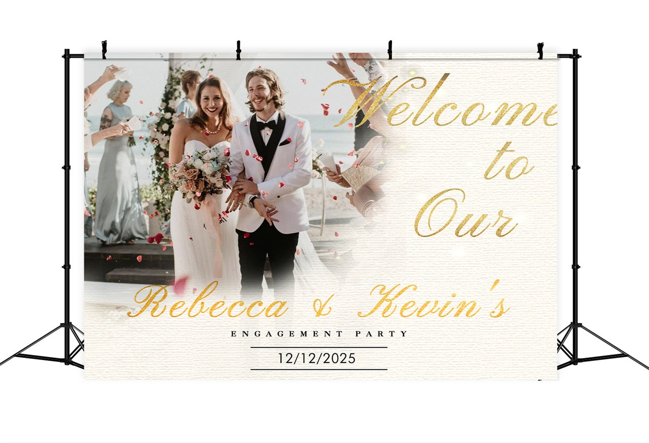 Wedding Ceremony Backdrop Modern Golden Script Custom Backdrop BRP12-339