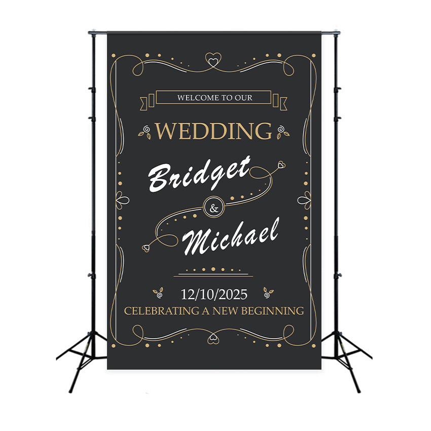 Personalized Wedding Backdrops Black Chalk Style Elegant Backdrop BRP12-340
