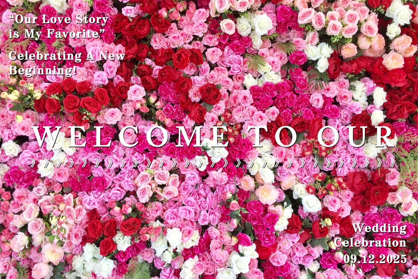 Personalized Wedding Backdrop Vibrant Pink Red Rose Backdrop BRP12-349