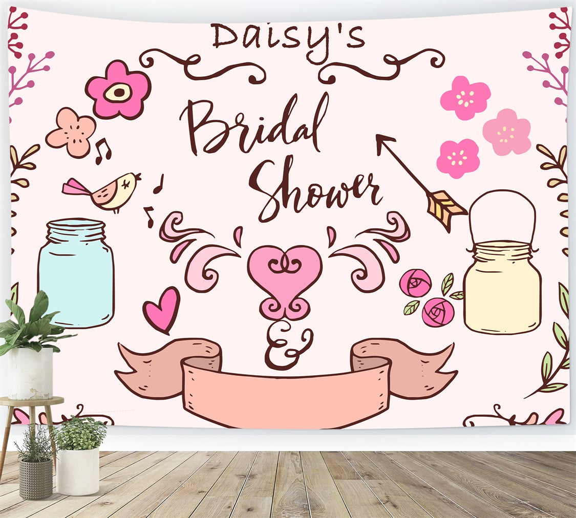 Personalized Backdrop For Wedding Pink Heart Bridal Shower Backdrop BRP12-360