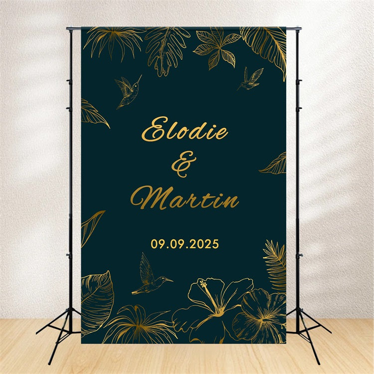 Personalized Wedding Backdrops Green Gold Nature Backdrop BRP12-363